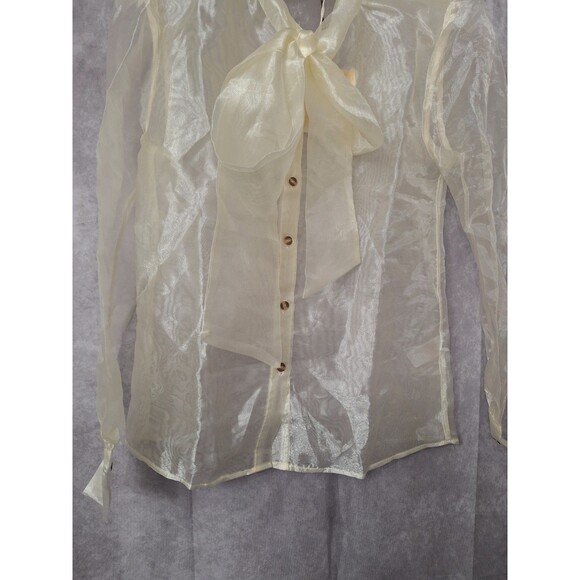 Unique 21 Pussybow Sheer Organza Blouse Sz 4 Button Up Long Sleeve Coquette - Picture 15 of 15
